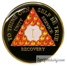 Load image into Gallery viewer, Sobriety Chip AA Crystallized Orange Bling Triplate 1
