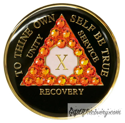Sobriety Chip AA Crystallized Orange Bling Triplate 10