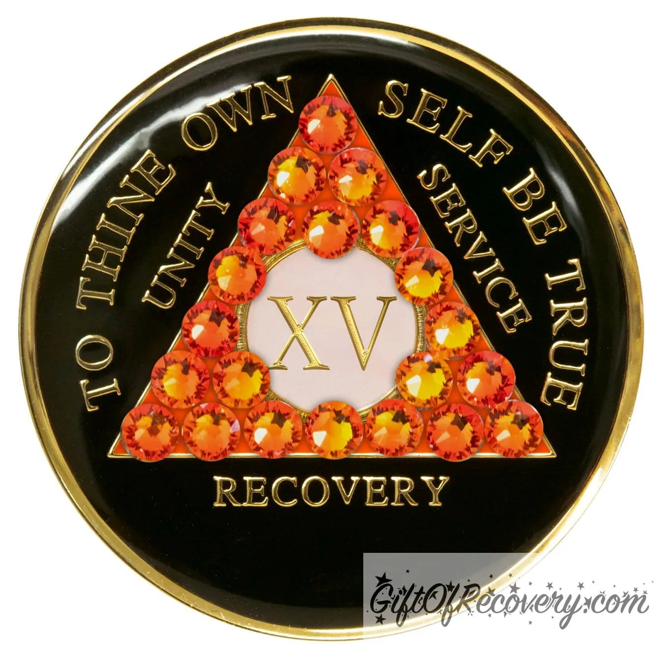 Sobriety Chip AA Crystallized Orange Bling Triplate 15