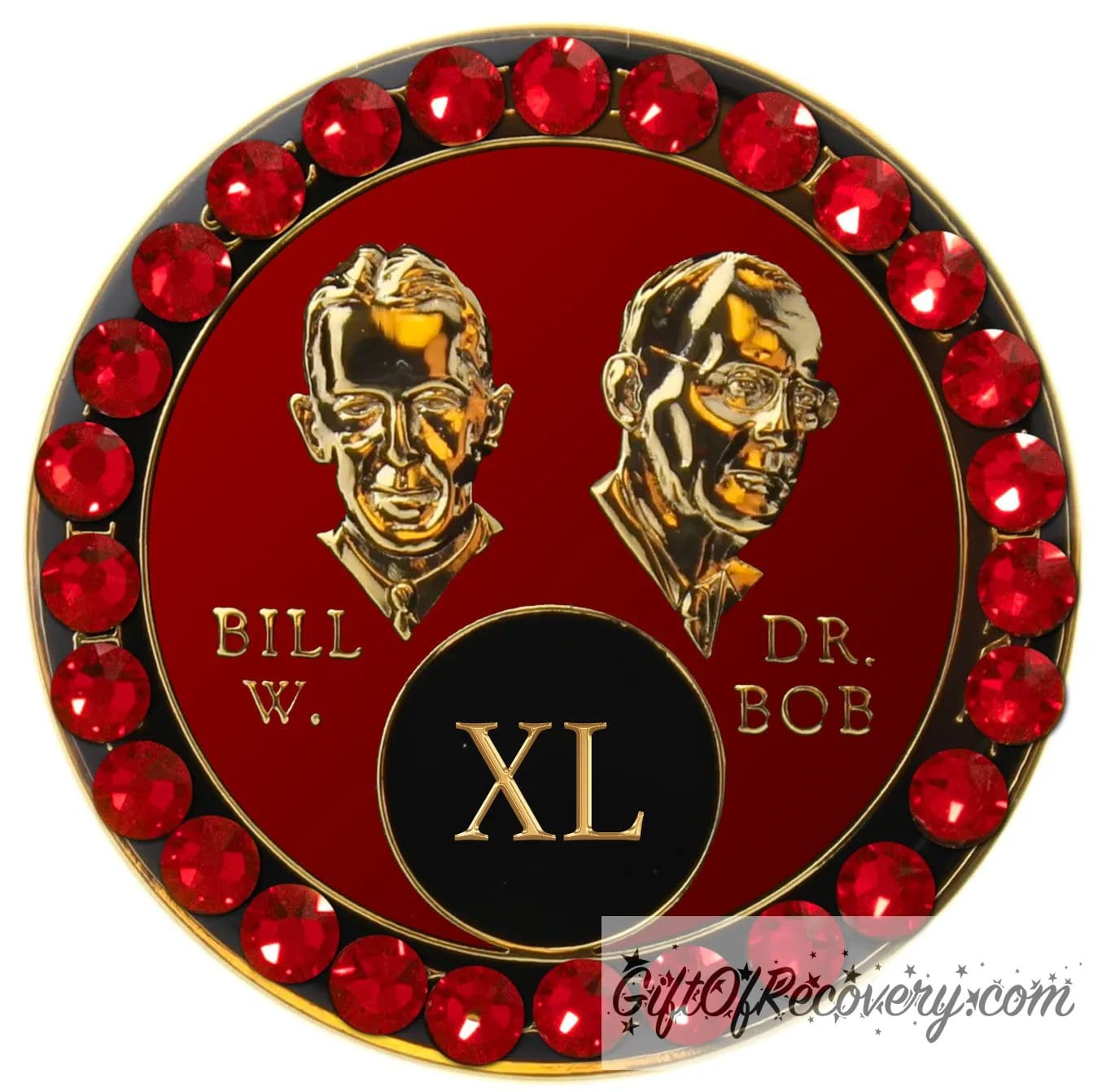Sobriety Chip AA Crystallized Red Bill & Bob Triplate Siam Bling 40