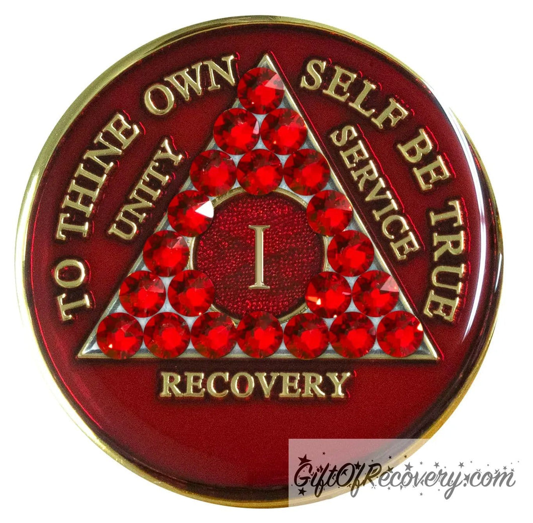 Sobriety Chip AA Crystallized Red Triplate 1