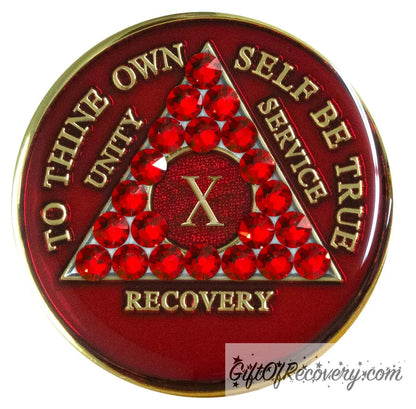 Sobriety Chip AA Crystallized Red Triplate 10