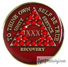 Load image into Gallery viewer, Sobriety Chip AA Crystallized Red Triplate 30

