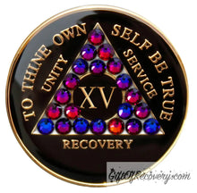 Load image into Gallery viewer, Sobriety Chip AA Crystallized Triplate Black &amp; Volcano 15
