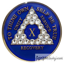 Load image into Gallery viewer, Sobriety Chip AA Crystallized Triplate Blue &amp; Diamond 10

