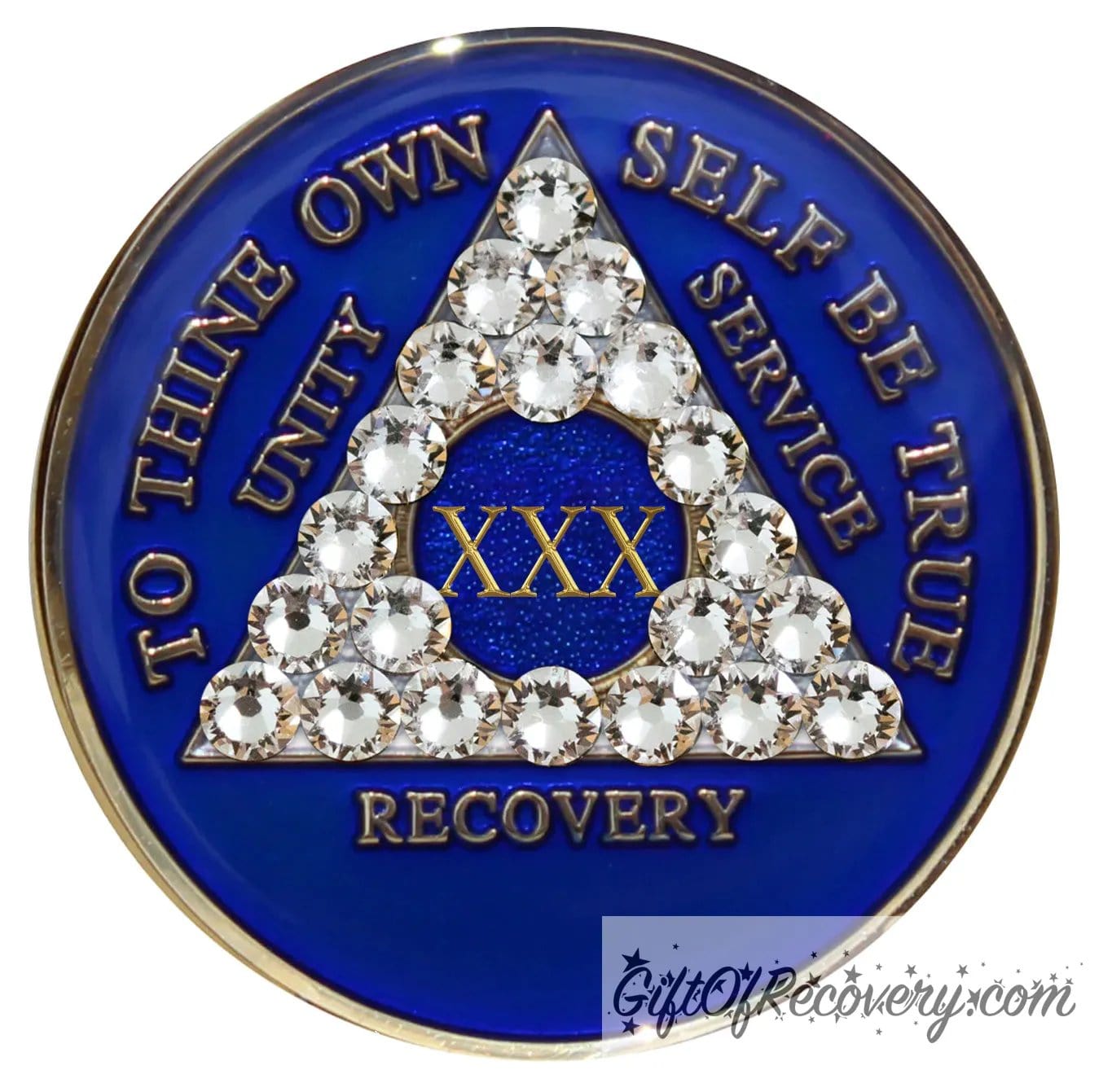 Sobriety Chip AA Crystallized Triplate Blue & Diamond 30