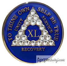 Load image into Gallery viewer, Sobriety Chip AA Crystallized Triplate Blue &amp; Diamond 40
