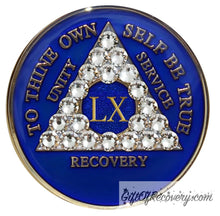Load image into Gallery viewer, Sobriety Chip AA Crystallized Triplate Blue &amp; Diamond 60
