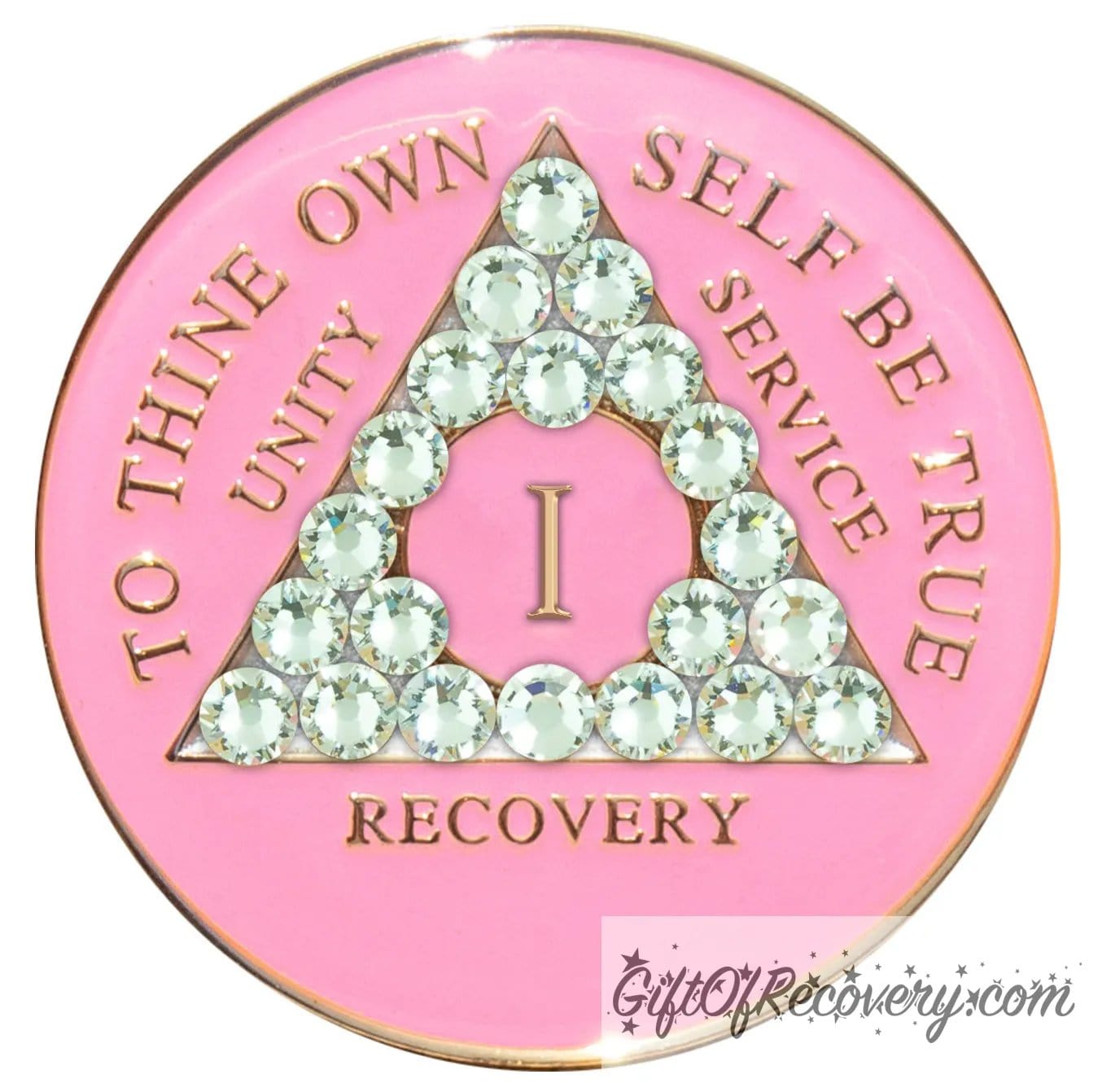 Sobriety Chip AA Crystallized Triplate Pink & Diamond 1