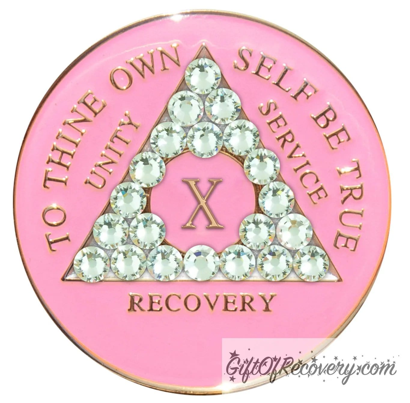Sobriety Chip AA Crystallized Triplate Pink & Diamond 10