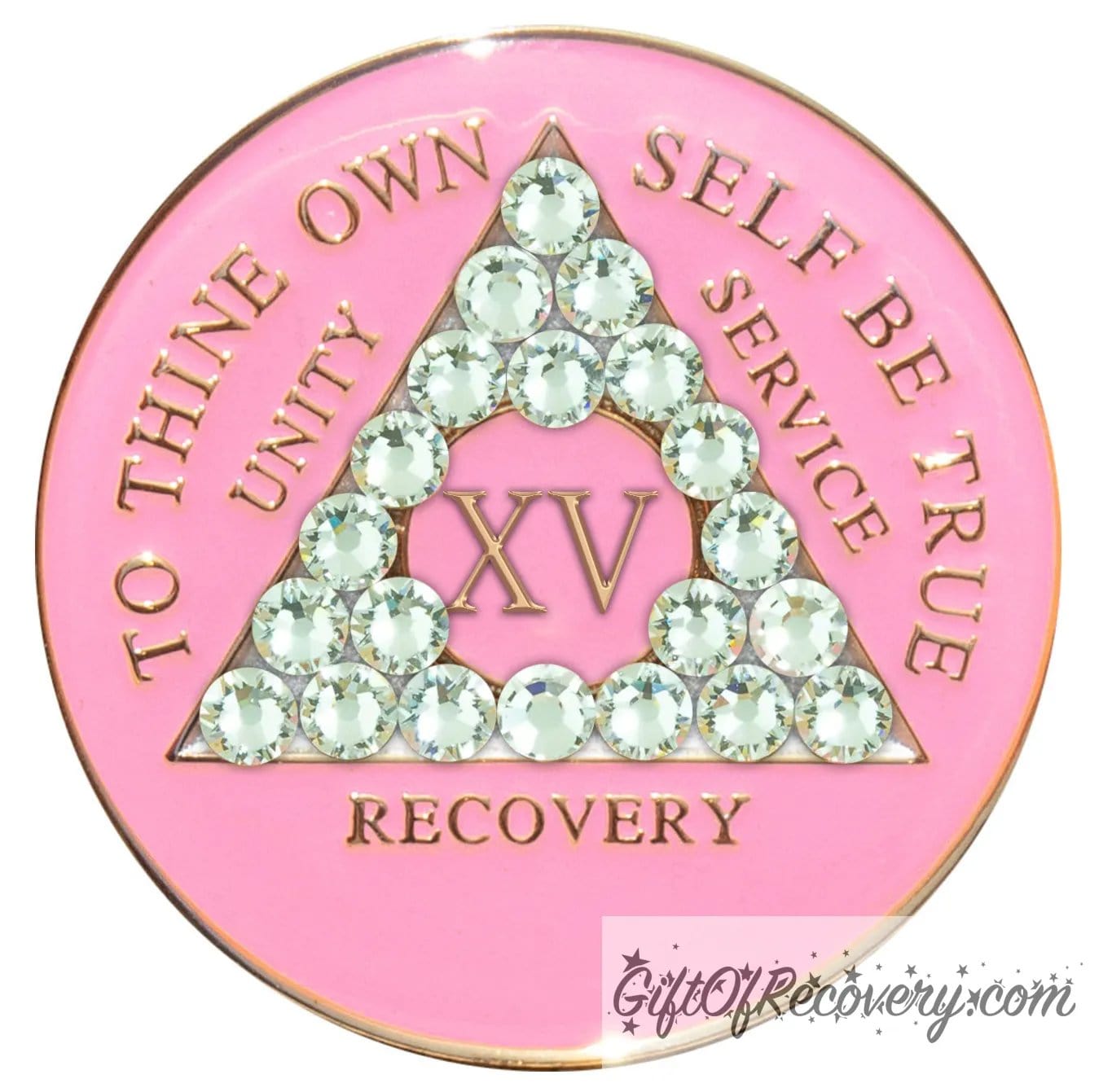 Sobriety Chip AA Crystallized Triplate Pink & Diamond 15