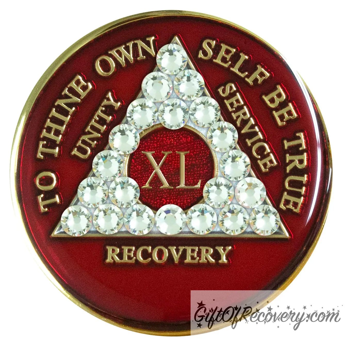 Sobriety Chip AA Crystallized Triplate Red & Diamond 40