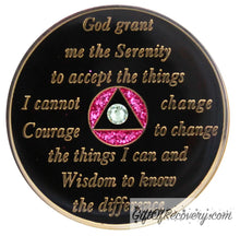 Load image into Gallery viewer, Sobriety Chip AA Diamond Bling Crystallized Glitter Pink Triplate
