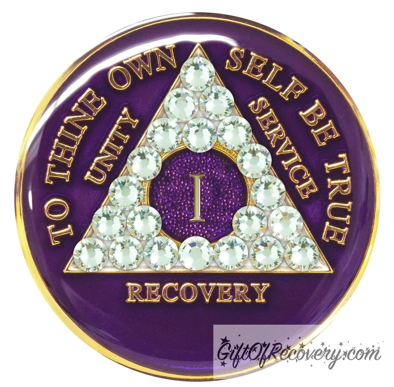Sobriety Chip AA Diamond Bling Crystallized Purple 1