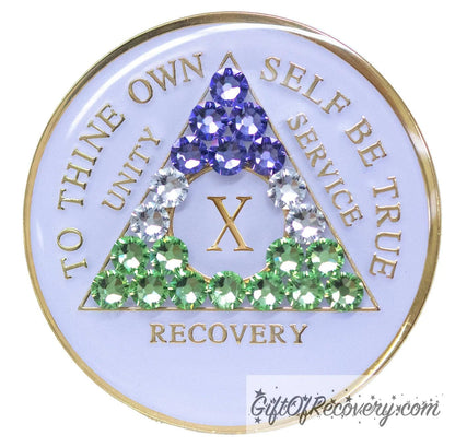 Sobriety Chip AA Genderqueer Bling Crystallized White Triplate 10