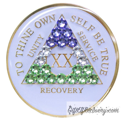 Sobriety Chip AA Genderqueer Bling Crystallized White Triplate 20