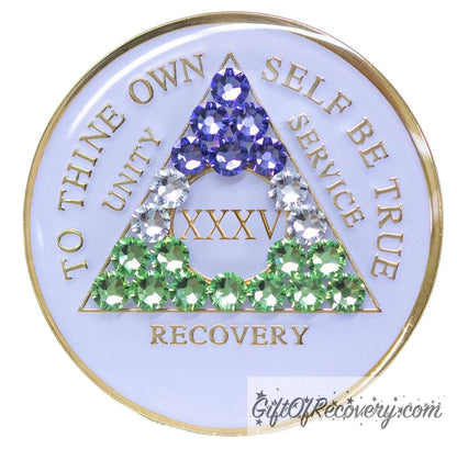 Sobriety Chip AA Genderqueer Bling Crystallized White Triplate 35