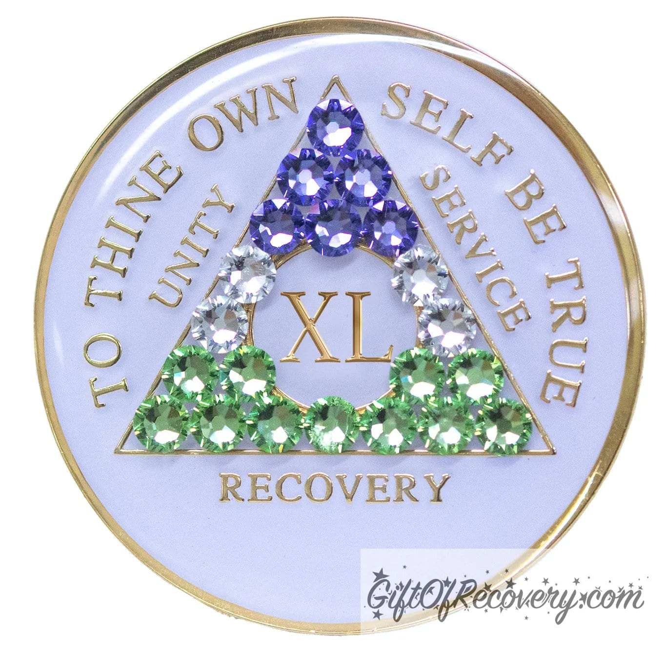 Sobriety Chip AA Genderqueer Bling Crystallized White Triplate 40