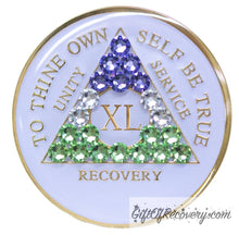 Load image into Gallery viewer, Sobriety Chip AA Genderqueer Bling Crystallized White Triplate 40
