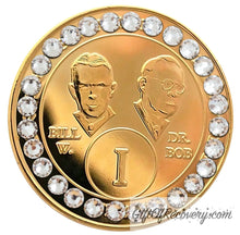 Load image into Gallery viewer, Sobriety Chip AA Girly Girl Bill &amp; Bob Gold Diamond
