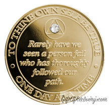 Load image into Gallery viewer, Sobriety Chip AA Girly Girl Bill &amp; Bob Gold Diamond
