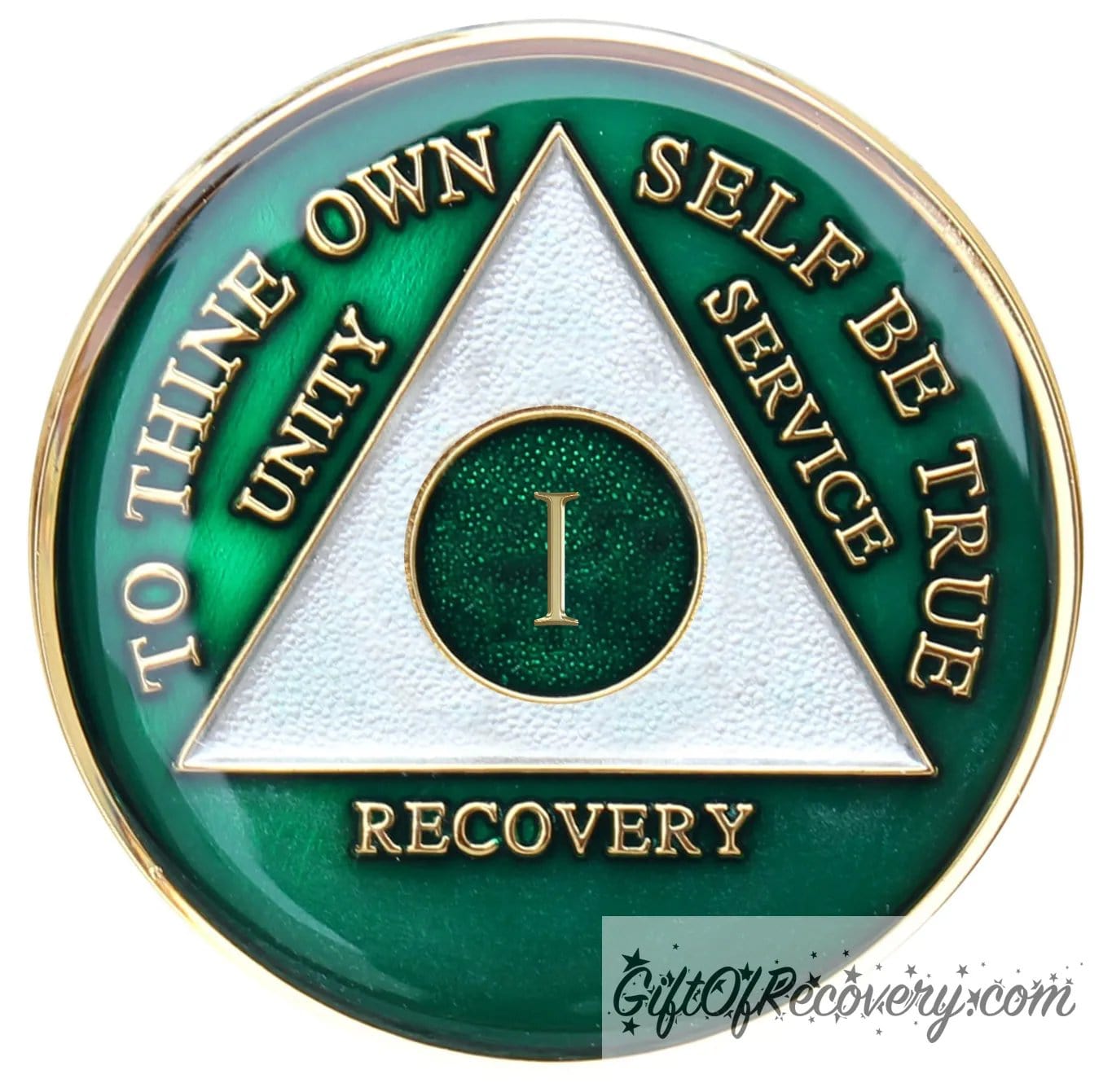 Sobriety Chip AA Green Triplate 1 Year