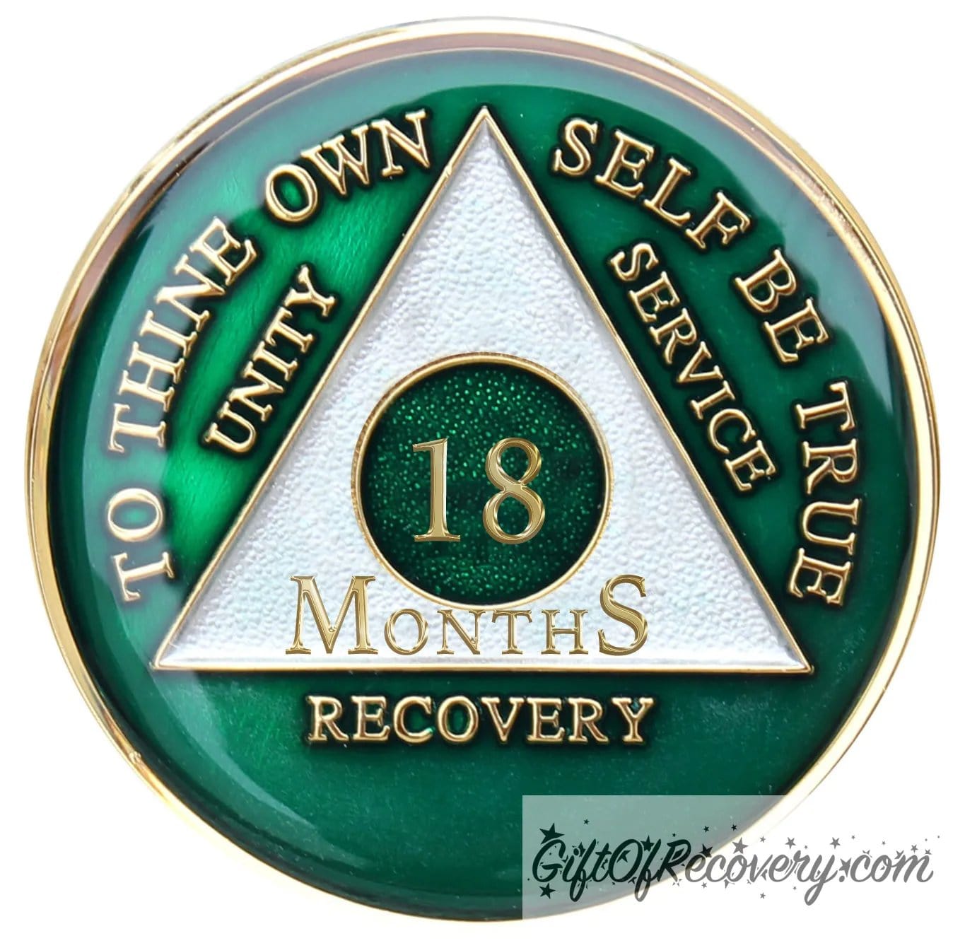 Sobriety Chip AA Green Triplate 18 Months