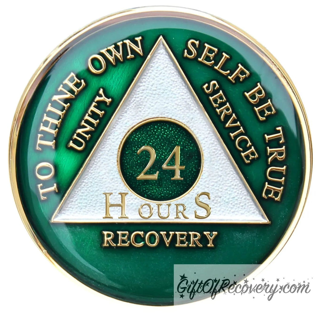 Sobriety Chip AA Green Triplate 24 Hours