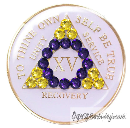 Sobriety Chip AA Intersex Bling Crystallized White Triplate 15