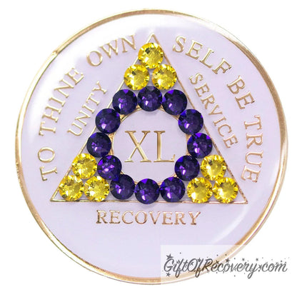 Sobriety Chip AA Intersex Bling Crystallized White Triplate 40