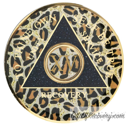 Sobriety Chip AA Leopard Triplate 15 Years