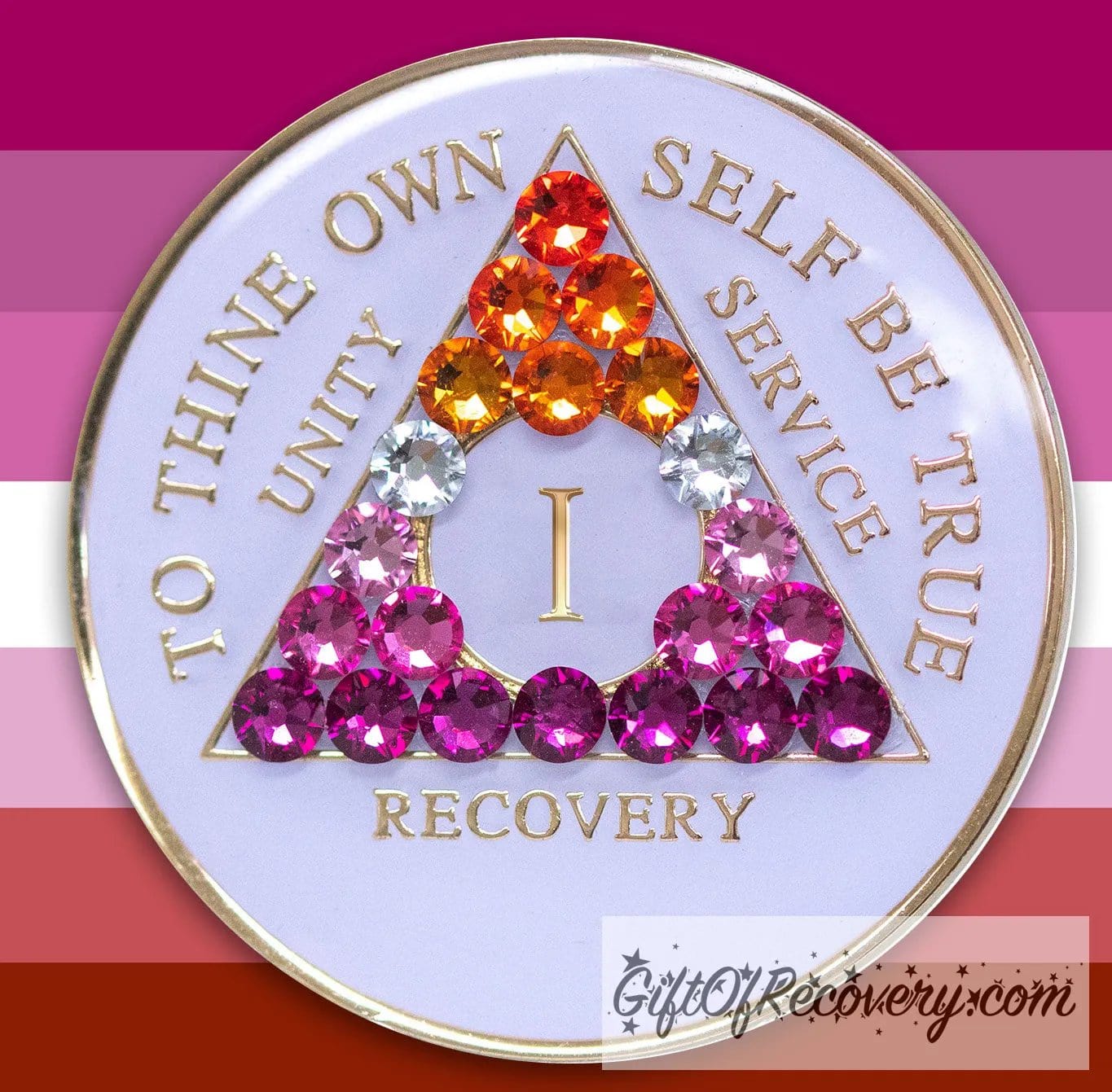 Sobriety Chip AA Lesbian Bling Crystallized White Triplate 1