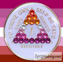 Load image into Gallery viewer, Sobriety Chip AA Lesbian Bling Crystallized White Triplate 1
