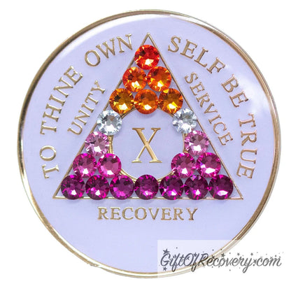 Sobriety Chip AA Lesbian Bling Crystallized White Triplate 10