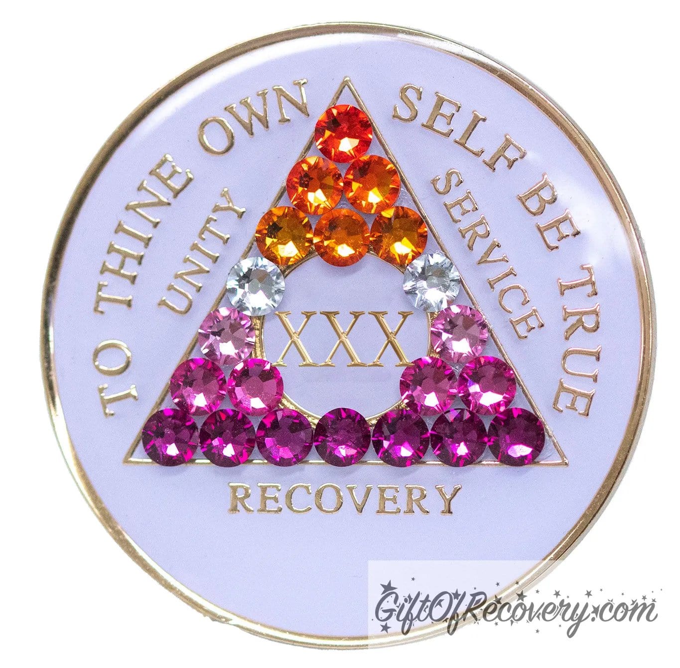 Sobriety Chip AA Lesbian Bling Crystallized White Triplate 30
