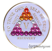 Load image into Gallery viewer, Sobriety Chip AA Lesbian Bling Crystallized White Triplate 5
