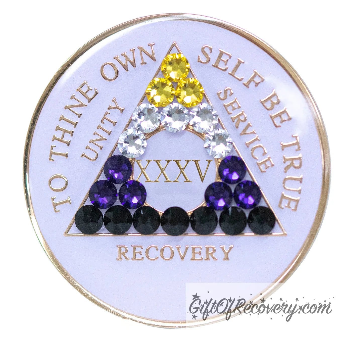 Sobriety Chip AA Nonbinary Bling Crystallized White Triplate 35
