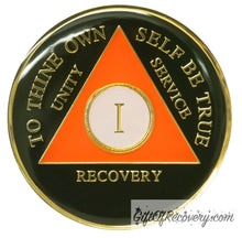 Load image into Gallery viewer, Sobriety Chip AA Orange &amp; Black Triplate 1 Year
