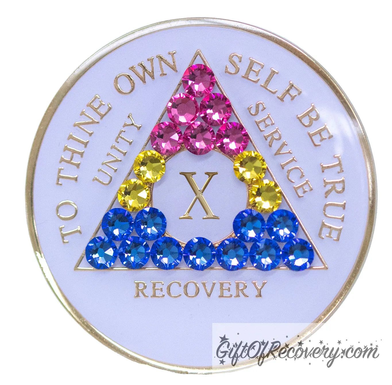 Sobriety Chip AA Pansexual Bling Crystallized White Triplate 10