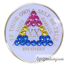 Load image into Gallery viewer, Sobriety Chip AA Pansexual Bling Crystallized White Triplate 20
