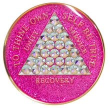 Load image into Gallery viewer, Sobriety Chip AA Pink Glitter Timeless Triplate

