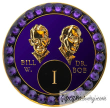 Load image into Gallery viewer, Sobriety Chip AA Purple Crystallized Bill &amp; Bob Purple Velvet Bling 1
