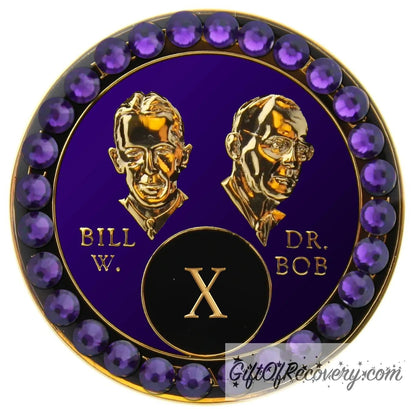 Sobriety Chip AA Purple Crystallized Bill & Bob Purple Velvet Bling 10