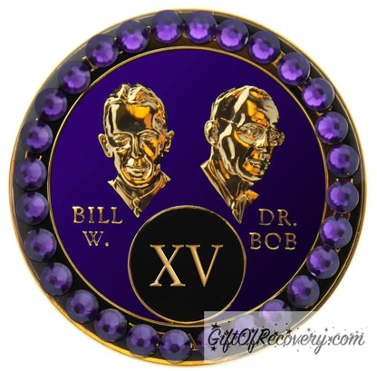 Sobriety Chip AA Purple Crystallized Bill & Bob Purple Velvet Bling 15