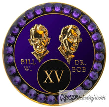 Load image into Gallery viewer, Sobriety Chip AA Purple Crystallized Bill &amp; Bob Purple Velvet Bling 15
