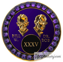 Load image into Gallery viewer, Sobriety Chip AA Purple Crystallized Bill &amp; Bob Purple Velvet Bling 35

