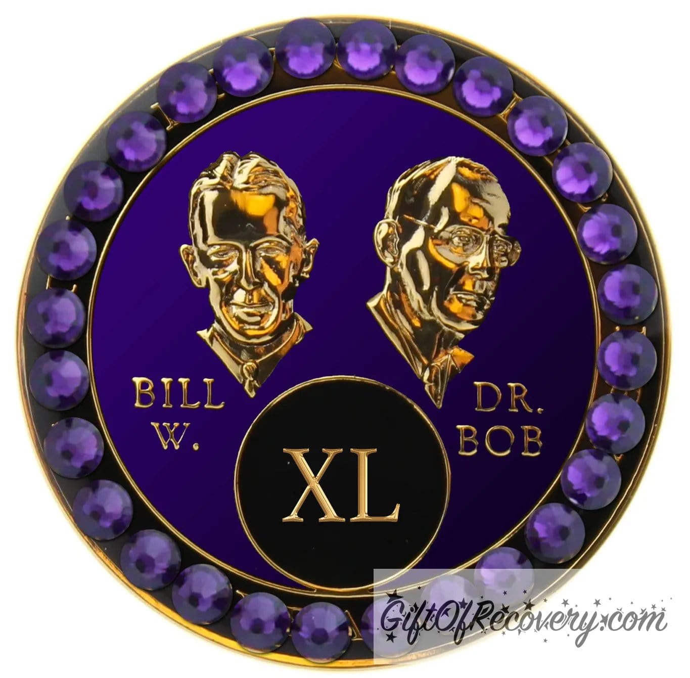 Sobriety Chip AA Purple Crystallized Bill & Bob Purple Velvet Bling 40