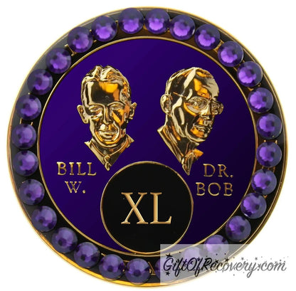 Sobriety Chip AA Purple Crystallized Bill & Bob Purple Velvet Bling 40