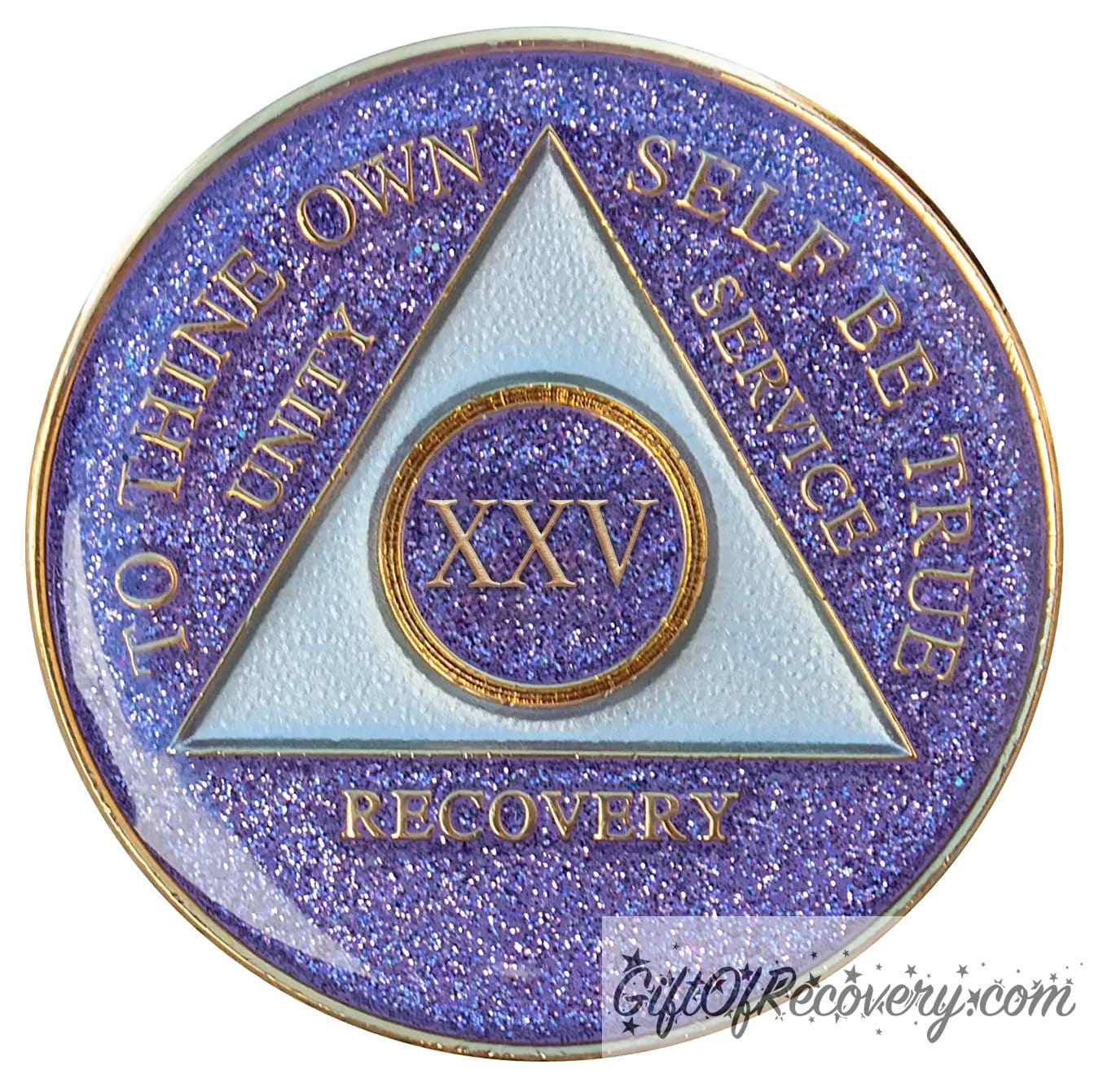 Sobriety Chip AA Purple Glitter Triplate 25 Years