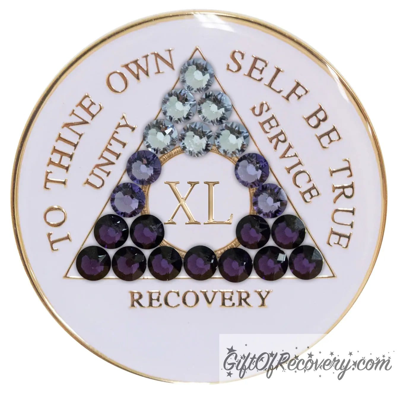 Sobriety Chip AA Purple Transition Bling Crystallized White Triplate 40 Years